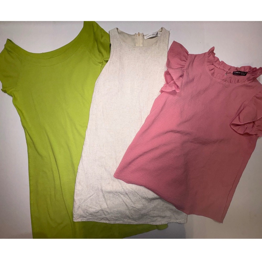 Bundle 2 Dresses 1 Top Andrea Jovine, Altar'd State, Shein Green Cream Pink XS